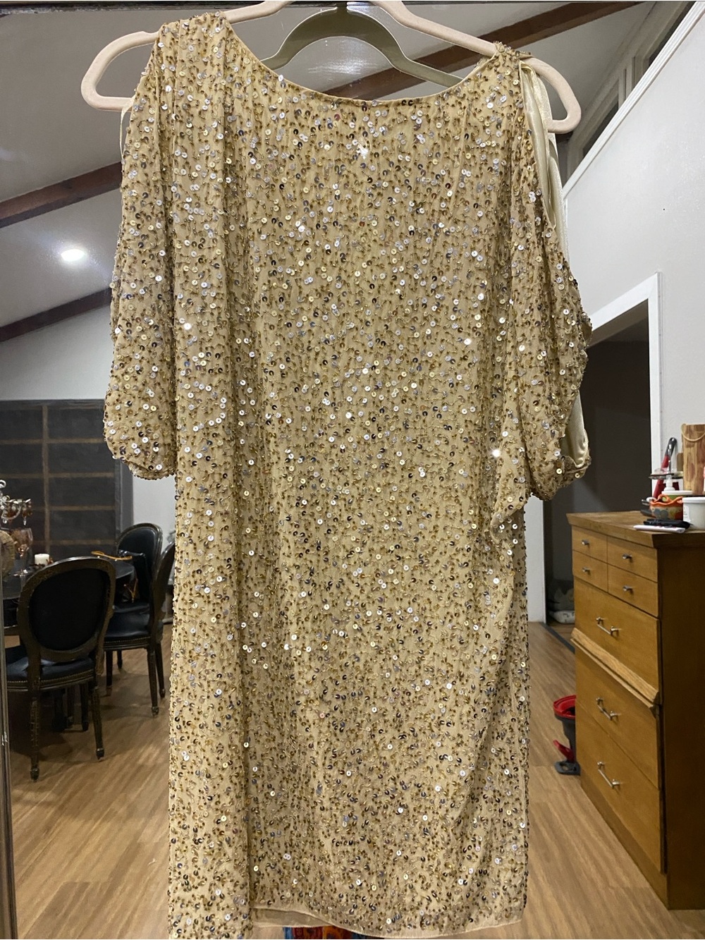 Aidan Mattox Gold Sequin Draped Evening Dress